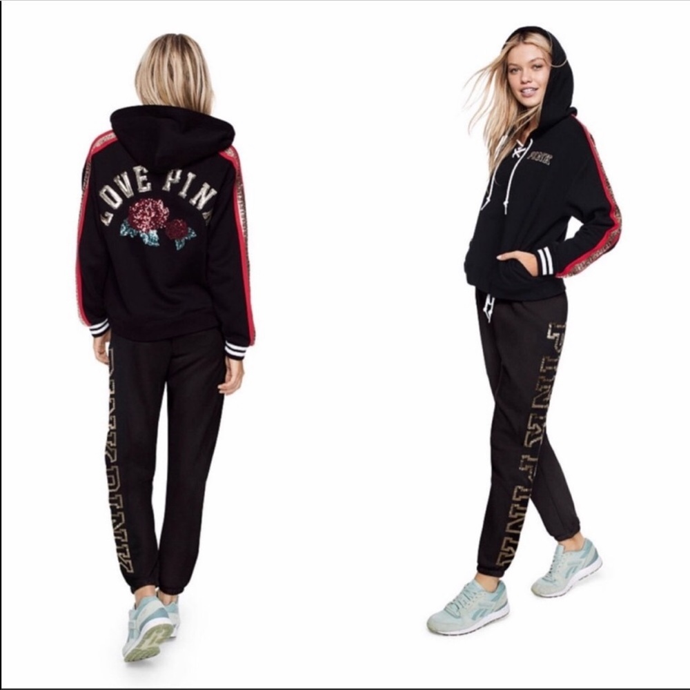 VS PINK BLING ROSE LIMITED EDITION LACE UP HOODIE